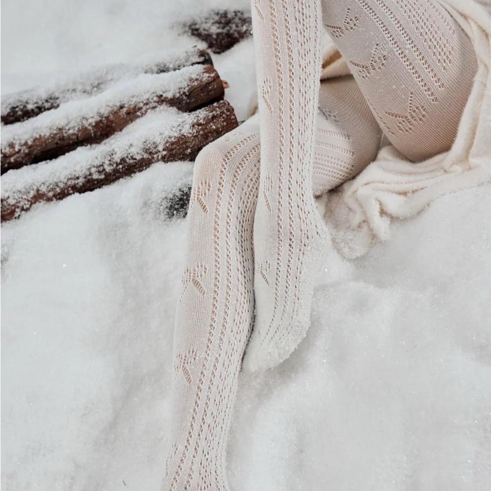 Cream Knit Patterned Tights